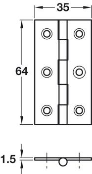 Butt Hinge Sqr 64x35mm Brs PC/Pin SSS - view 2