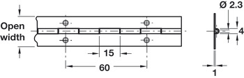 Cont Hinge 1834x38mm 62 Holes Aluminium Self - view 2