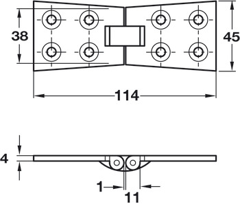 Counterflap Hinge 114x38/45mm Brass PC - view 2