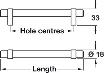 Pimlico Bar Handle Steel/Zinc Alloy SSE D18x384mm Fixing Centres - view 2