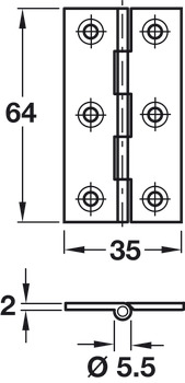 Broad Style Hinge 64x35mm Brass Self - view 2