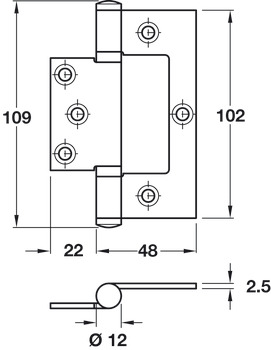 Flush Hinge 102x70mm 201 Stainless Steel PSS - view 2