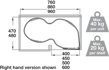 Hafele PO Corner 400/800mm RH Wht/Chrome - view 3