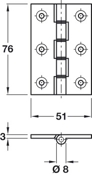 Butt Hinge DPBW D8x76x51mm Ext Brs IMBA - view 2