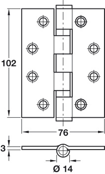 Butt Hinge 2BB Sqr 102x76mm 316 PSS - view 2