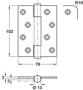 Butt Hinge Con B Sqr 102x76mm 304 SSS - view 2