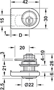 Glass Door Cyl Lever Lock A Diff PNP - view 2