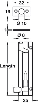 Barrel Bolt Cranked 25x100mm Brass Polished Brass - view 2
