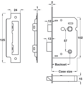 Bath Lock Mortice Latchbolt 44/64mm NP - view 2
