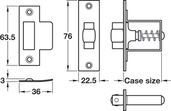 Mortice Adj Roller Bolt Catch 45mm EB - view 2