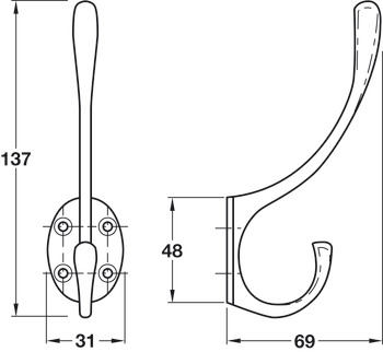 Hemlock Hat+Coat Hook 134x73x31mm Brs PC - view 2