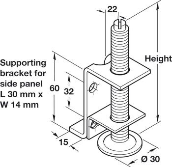 Plinth Adj w Supp Bracket M10x100mm Galvanised Steel - view 2