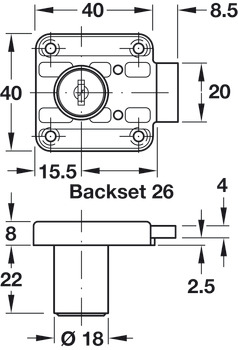 Rim Lock D18/26mm LH Differ Zinc Alloy CP - view 2