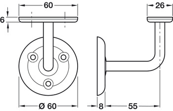 D60mm Handrail Bracket 55mm M.Steel ZP - view 2