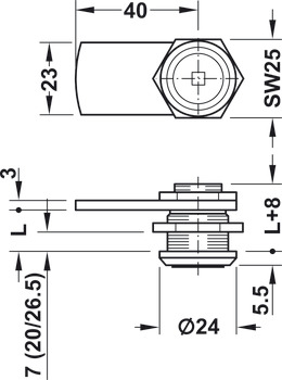 Cam Lock Sqr Profile Key 13.0mm Dir.1 - view 2