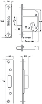 Mortice Deadlock 64mm Case Steel/Zinc Alloy SSS - view 2