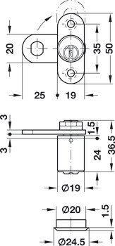 Cylinder CamLock w Trap D19mm H1 Dir.B - view 2