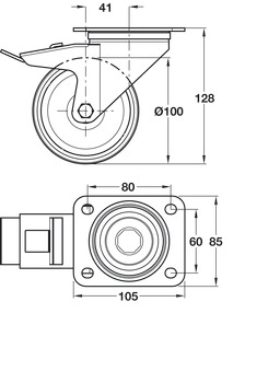 D100mm Castor Swivel with Brake Plastic Steel Steel - view 2