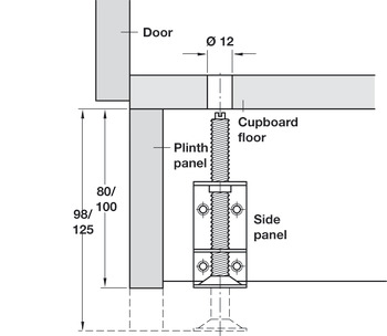 Plinth Adj w Supp Bracket M10x100mm Galvanised Steel - view 3