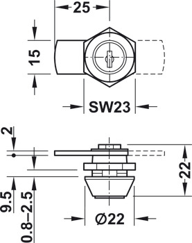 Cylinder Cam Lock 22mm Differ Dir.1 - view 2
