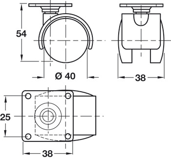 D40mm Twin Castor Swivel without Brake Plastic Bk - view 2