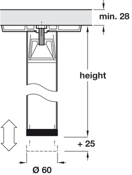 Leg w Adj D60x870mm Tub Steel PCP - view 5