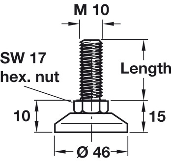 Adj Screw D46mm w Fixed Foot M10x30mm - view 3