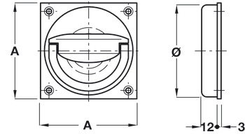 Flush Ring Pull Handle 65x65mm Brass SN - view 2