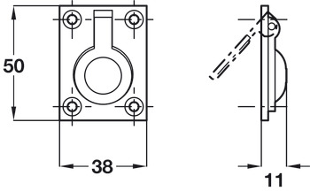 Flush Ring Pull Handle 50x38x11mm Brass SC - view 2