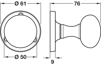 Mortice Mush Knob Set D50/61mm Zinc Alloy SN - view 2