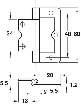 Flush Hinge 60x20mm Inset Steel FB - view 2