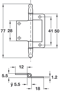 Flush Hinge 77mm MD Inset Steel/Zinc Alloy FB - view 2