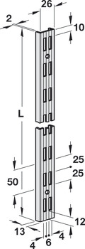 Supp Chnl Dbl Slot 1995mm PC Steel Silver Col - view 2