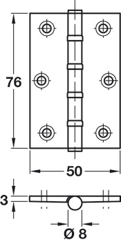 Butt Hinge BB Sqr 76x50mm Brs PCP - view 2