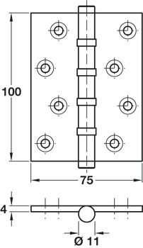 Butt Hinge BB Sqr 100x75mm Brs PCP - view 2