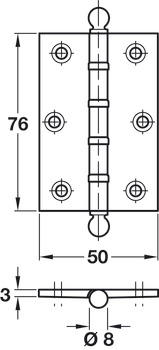 Butt Hinge Ball BB 76x50mm Brs Copper - view 2