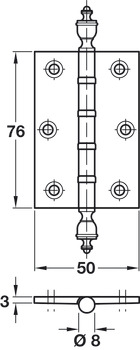 Butt Hinge Urn BB 76x50mm Brs P/L - view 2