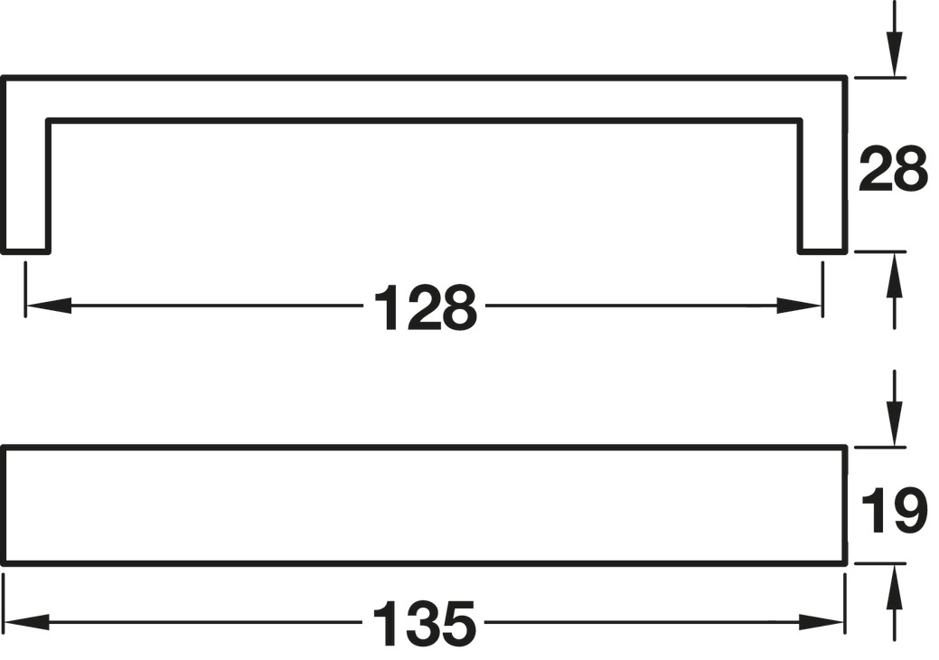 D Handle Aluminium Bru Nickel 19x28x128mm Fixing Centres x10 - view 2