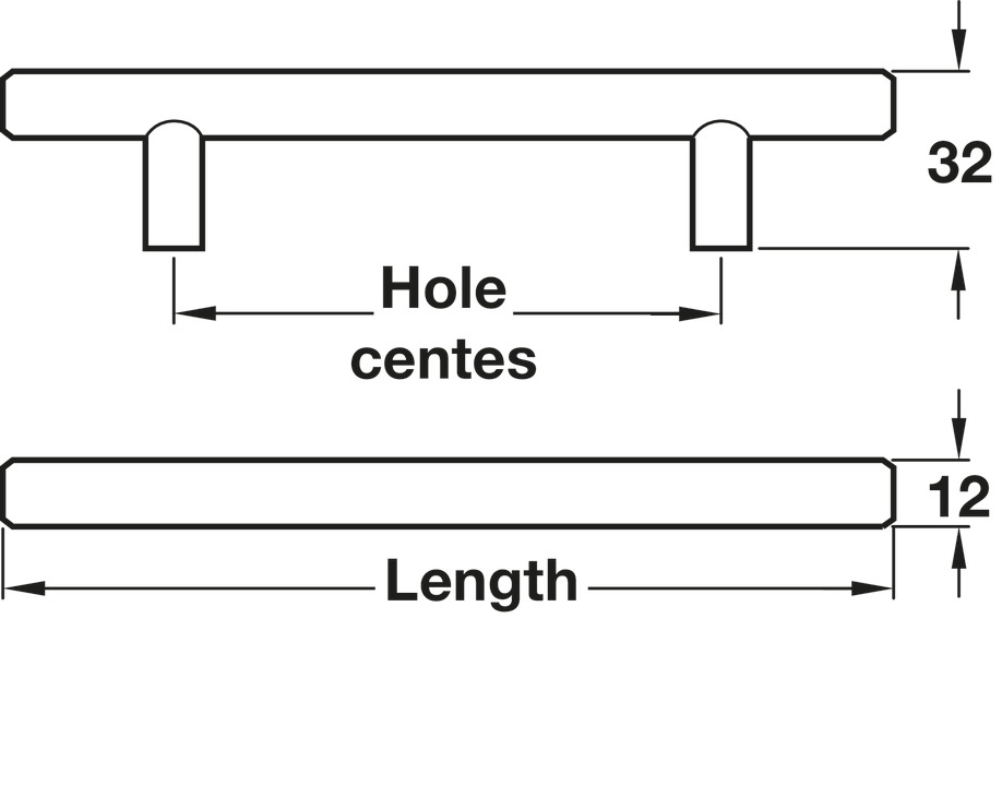 Bar Handle Steel Bru Nickel 160mm Fixing Centres x10 - view 2